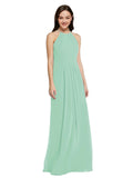 Long Sheath High Neck Halter Sleeveless Mint Green Chiffon Bridesmaid Dress Koloti