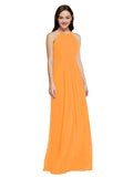 Long Sheath High Neck Halter Sleeveless Orange Chiffon Bridesmaid Dress Koloti