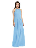 Long Sheath High Neck Halter Sleeveless Periwinkle Chiffon Bridesmaid Dress Koloti