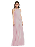 Long Sheath High Neck Halter Sleeveless Primrose Chiffon Bridesmaid Dress Koloti