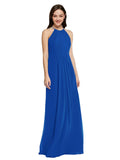 Long Sheath High Neck Halter Sleeveless Royal Blue Chiffon Bridesmaid Dress Koloti