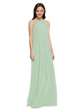 Long Sheath High Neck Halter Sleeveless Sage Chiffon Bridesmaid Dress Koloti