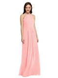 Long Sheath High Neck Halter Sleeveless Salmon Chiffon Bridesmaid Dress Koloti