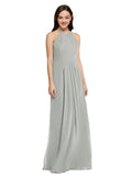 Long Sheath High Neck Halter Sleeveless Silver Chiffon Bridesmaid Dress Koloti