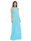 Long Sheath High Neck Halter Sleeveless Sky Blue Chiffon Bridesmaid Dress Koloti