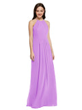 Long Sheath High Neck Halter Sleeveless Violet Chiffon Bridesmaid Dress Koloti