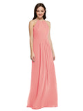 Long Sheath High Neck Halter Sleeveless Watermelon Chiffon Bridesmaid Dress Koloti