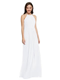 Long Sheath High Neck Halter Sleeveless White Chiffon Bridesmaid Dress Koloti