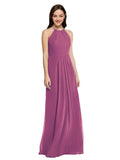 Long Sheath High Neck Halter Sleeveless Wild Berry Chiffon Bridesmaid Dress Koloti