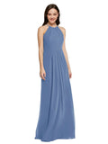 Long Sheath High Neck Halter Sleeveless Windsor Blue Chiffon Bridesmaid Dress Koloti