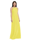 Long Sheath High Neck Halter Sleeveless Yellow Chiffon Bridesmaid Dress Koloti