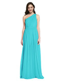 Long A-Line One Shoulder Sleeveless Aqua Chiffon Bridesmaid Dress Orlando