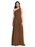 Long A-Line One Shoulder Sleeveless Brown Chiffon Bridesmaid Dress Orlando