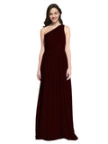 Long A-Line One Shoulder Sleeveless Burgundy Gold Chiffon Bridesmaid Dress Orlando