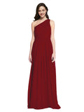 Long A-Line One Shoulder Sleeveless Burgundy Chiffon Bridesmaid Dress Orlando