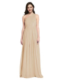 Long A-Line One Shoulder Sleeveless Champagne Chiffon Bridesmaid Dress Orlando