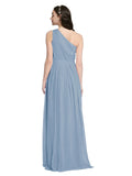 Long A-Line One Shoulder Sleeveless Dusty Blue Chiffon Bridesmaid Dress Orlando