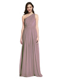 Long A-Line One Shoulder Sleeveless Dusty Rose Chiffon Bridesmaid Dress Orlando