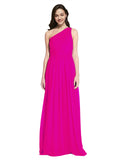 Long A-Line One Shoulder Sleeveless Fuchsia Chiffon Bridesmaid Dress Orlando