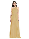 Long A-Line One Shoulder Sleeveless Gold Chiffon Bridesmaid Dress Orlando