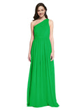 Long A-Line One Shoulder Sleeveless Green Chiffon Bridesmaid Dress Orlando