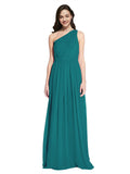 Long A-Line One Shoulder Sleeveless Hunter Chiffon Bridesmaid Dress Orlando