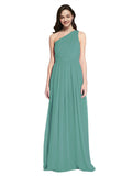 Long A-Line One Shoulder Sleeveless Icelandic Silver Chiffon Bridesmaid Dress Orlando