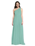 Long A-Line One Shoulder Sleeveless Jade Chiffon Bridesmaid Dress Orlando