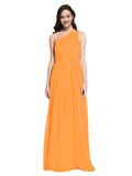 Long A-Line One Shoulder Sleeveless Orange Chiffon Bridesmaid Dress Orlando