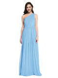 Long A-Line One Shoulder Sleeveless Periwinkle Chiffon Bridesmaid Dress Orlando