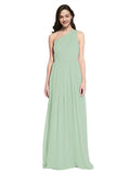 Long A-Line One Shoulder Sleeveless Sage Chiffon Bridesmaid Dress Orlando