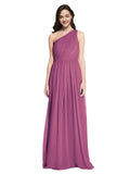 Long A-Line One Shoulder Sleeveless Wild Berry Chiffon Bridesmaid Dress Orlando