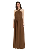 Long A-Line V-Neck Sleeveless Brown Chiffon Bridesmaid Dress Harris