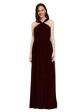 Long A-Line V-Neck Sleeveless Burgundy Gold Chiffon Bridesmaid Dress Harris