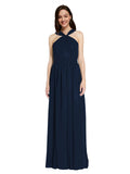 Long A-Line V-Neck Sleeveless Dark Navy Chiffon Bridesmaid Dress Harris