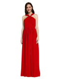 Long A-Line V-Neck Sleeveless Dark Red Chiffon Bridesmaid Dress Harris