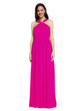 Long A-Line V-Neck Sleeveless Fuchsia Chiffon Bridesmaid Dress Harris