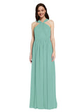 Long A-Line V-Neck Sleeveless Jade Chiffon Bridesmaid Dress Harris