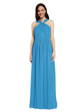 Long A-Line V-Neck Sleeveless Peacock Blue Chiffon Bridesmaid Dress Harris