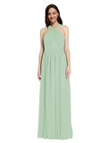 Long A-Line V-Neck Sleeveless Sage Chiffon Bridesmaid Dress Harris