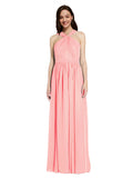 Long A-Line V-Neck Sleeveless Salmon Chiffon Bridesmaid Dress Harris