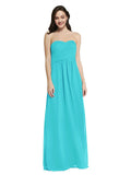 Long A-Line Strapless Sweetheart Sleeveless Aqua Chiffon Bridesmaid Dress Jenner