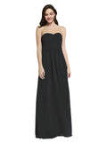 Long A-Line Strapless Sweetheart Sleeveless Black Chiffon Bridesmaid Dress Jenner