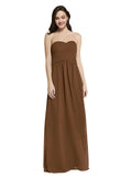 Long A-Line Strapless Sweetheart Sleeveless Brown Chiffon Bridesmaid Dress Jenner