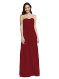 Long A-Line Strapless Sweetheart Sleeveless Burgundy Chiffon Bridesmaid Dress Jenner