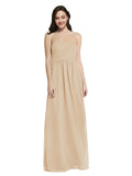 Long A-Line Strapless Sweetheart Sleeveless Champagne Chiffon Bridesmaid Dress Jenner