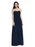 Long A-Line Strapless Sweetheart Sleeveless Dark Navy Chiffon Bridesmaid Dress Jenner