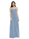 Long A-Line Strapless Sweetheart Sleeveless Dusty Blue Chiffon Bridesmaid Dress Jenner