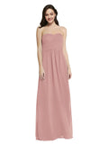 Long A-Line Strapless Sweetheart Sleeveless Dusty Pink Chiffon Bridesmaid Dress Jenner