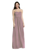 Long A-Line Strapless Sweetheart Sleeveless Dusty Rose Chiffon Bridesmaid Dress Jenner